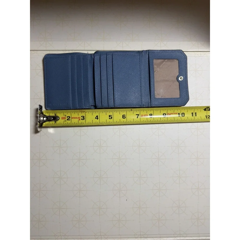 MICHAEL KORS HAYES Trifold Coin Blue Pebble Leather Wallet